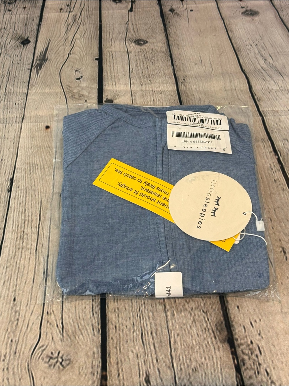Little Sleepies Heather Blue Ripped Bamboo Zippie